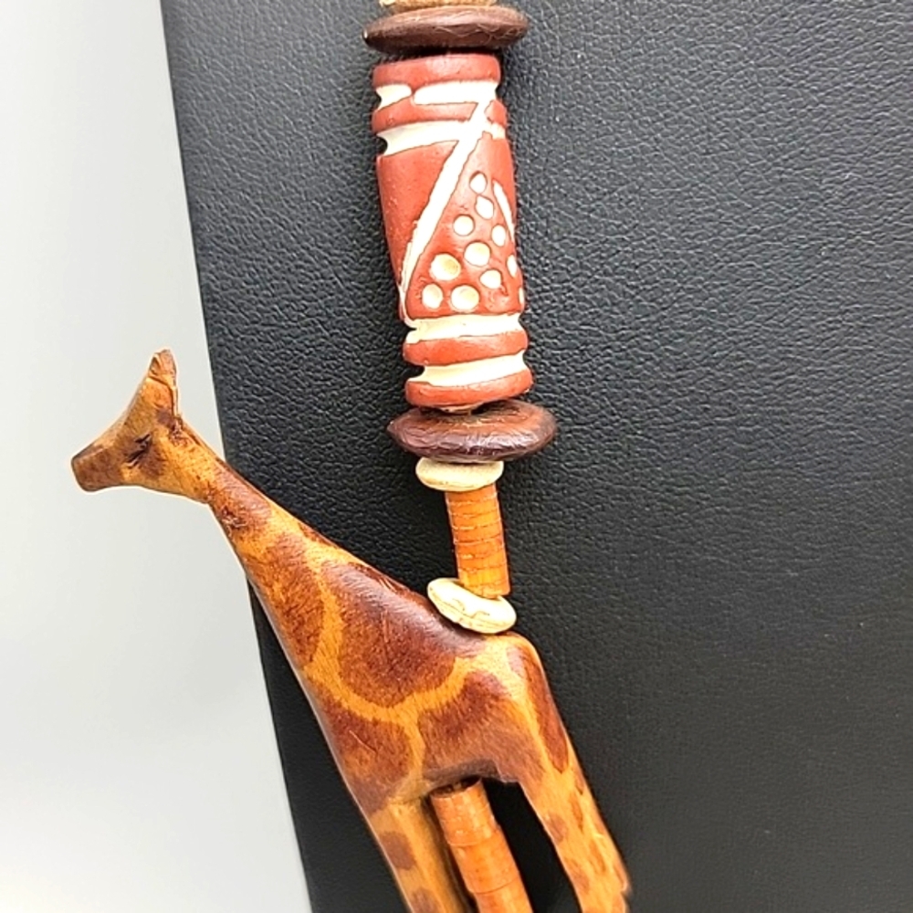 Handcrafted Animal Charm Necklace - Natural Wood Seed Pottery Ethnic Tribal 28" - Picture 4 of 12